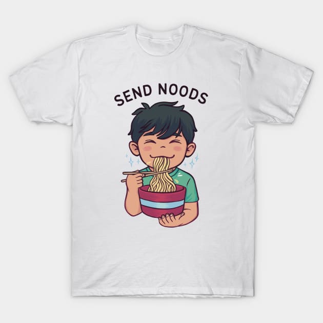 Send Noods Cute Boy Eating Noodles T-Shirt by Art of Aga
